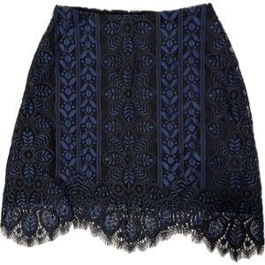 For Love & Lemons Lyla Lace Mini Skirt S Blue Black Scalloped Quiet Luxury boho